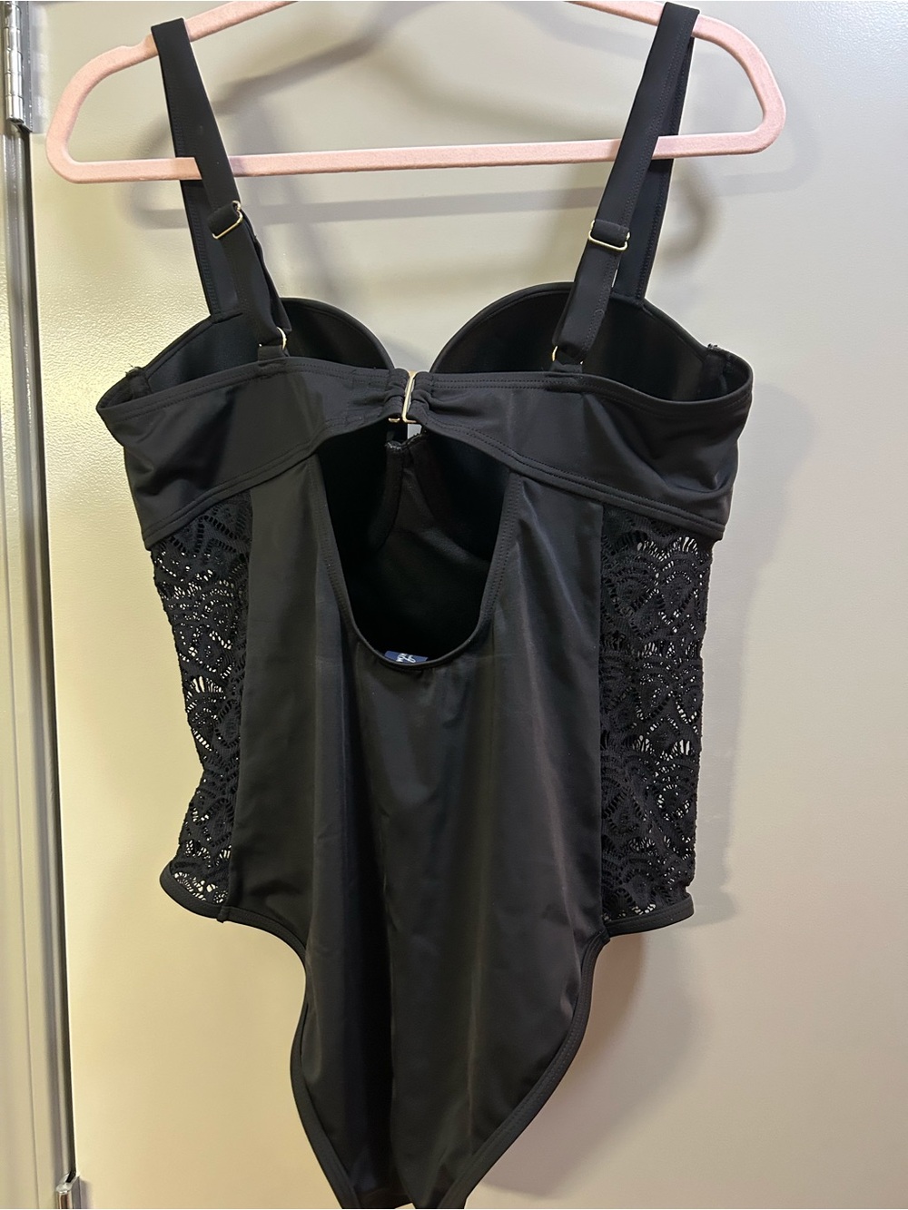 Swimsuits For All Black Lace-Panel One-Piece Bodysuit